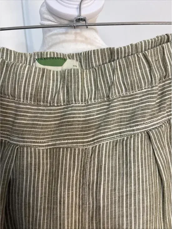 By Anthropologie Pants Womens XSmall Green Stripe 100% Linen Pull On Ankle Crop - Picture 8 of 16